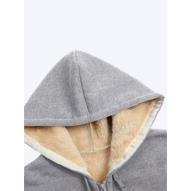 Women's Fuzzy Hooded Jacket - Casual Zip Up Outerwear with Drawstring and Long Sleeves