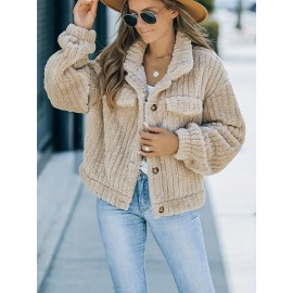 Women's Solid Faux Fur Trucker Jacket - Casual Long Sleeve Winter Coat for Fall & Winter