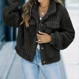 Women's Solid Faux Fur Trucker Jacket - Casual Long Sleeve Winter Coat for Fall & Winter