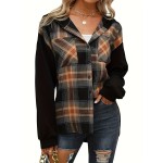 Vintage Plaid Hooded Jacket for Women - Stylish Color Block Outwear for Spring & Fall