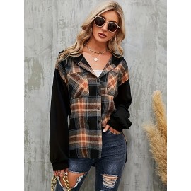 Vintage Plaid Hooded Jacket for Women - Stylish Color Block Outwear for Spring & Fall