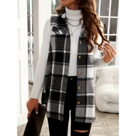 Women's Plaid Pattern Sleeveless Button Front Vest - Casual and Stylish Addition to Your Wardrobe