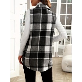 Women's Plaid Pattern Sleeveless Button Front Vest - Casual and Stylish Addition to Your Wardrobe