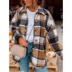 Plaid Print Button Jacket, Casual Collared Long Sleeve Outerwear, Women's Clothing