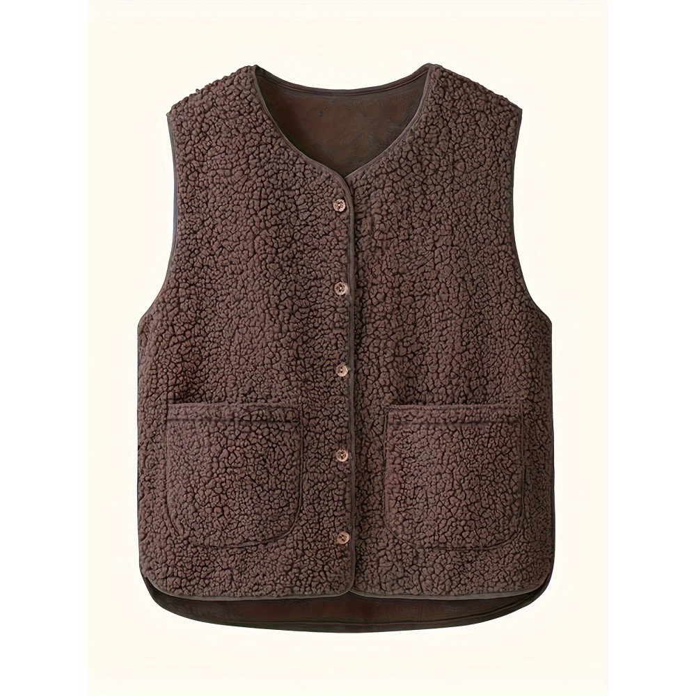 Women's Casual Sleeveless Vest with Pockets - Solid Button Front Design