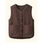 Women's Casual Sleeveless Vest with Pockets - Solid Button Front Design