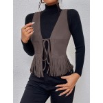 Tassel Tie Front Solid Vest, Elegant Sleeveless Stylish Vest, Women's Clothing