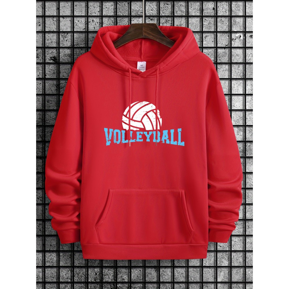 Men's Volleyball Print Hoodie - Cool Long Sleeve Hoodie with Drawstrings - Casual Graphic Design Pullover - Streetwear Sweatshirt for Fall and Winter - Great Gift Idea