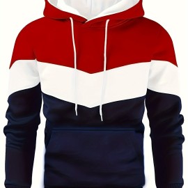 Men's Color Block Print Hoodie - Casual Graphic Design Pullover Sweatshirt with Kangaroo Pocket for Winter and Fall - Streetwear Gift