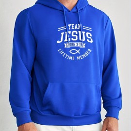 TEAM JESUS LIFETIME MEASURE Print Men's Pullover Round Neck Hoodies With Kangaroo Pocket Long Sleeve Hooded Sweatshirt Loose Casual Top For Autumn Winter Men's Clothing As Gifts