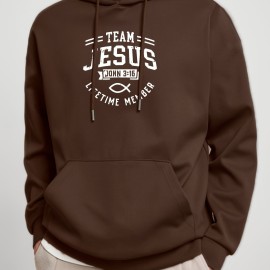 TEAM JESUS LIFETIME MEASURE Print Men's Pullover Round Neck Hoodies With Kangaroo Pocket Long Sleeve Hooded Sweatshirt Loose Casual Top For Autumn Winter Men's Clothing As Gifts