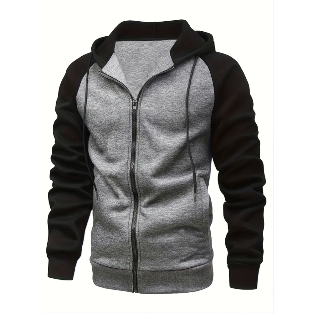 Men's Casual Hooded Jacket for Spring and Autumn Outdoors - Contrast Color Sport Coat for Hiking and Running