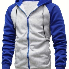 Men's Casual Hooded Jacket for Spring and Autumn Outdoors - Contrast Color Sport Coat for Hiking and Running