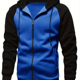 Men's Casual Hooded Jacket for Spring and Autumn Outdoors - Contrast Color Sport Coat for Hiking and Running