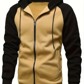 Men's Casual Hooded Jacket for Spring and Autumn Outdoors - Contrast Color Sport Coat for Hiking and Running