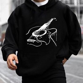 Men's Guitar Print Hoodie - Casual Graphic Design Pullover Sweatshirt for Winter - Streetwear Gift