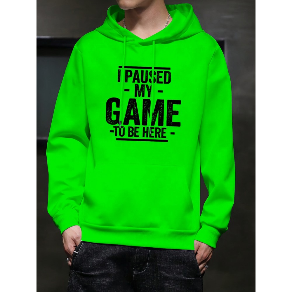 I PAUSED MY GAME Men's Pullover Hoodie - Long Sleeve Hooded Sweatshirt for Autumn/Winter