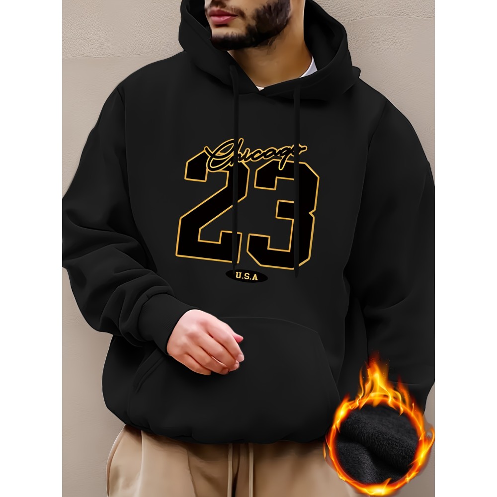 Retro Number 23 Print Hoodie for Men - Casual Graphic Design Pullover Sweatshirt with Kangaroo Pocket - Streetwear for Winter Fall