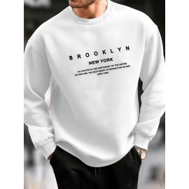 BROOKLYN NEW YORK Men's Casual Long Sleeve Crew Neck Pullover Sweatshirt - Perfect for Outdoor Sports and Layering in Autumn and Spring