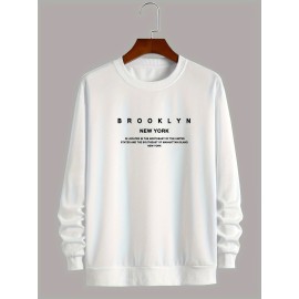 BROOKLYN NEW YORK Men's Casual Long Sleeve Crew Neck Pullover Sweatshirt - Perfect for Outdoor Sports and Layering in Autumn and Spring