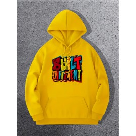 Colorful Letters Print Men's Pullover Hooded Sweatshirt for Autumn/Winter