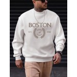 Boston Letter Pattern Men's Pullover Sweatshirt - Casual Long Sleeve Top for Autumn/Winter