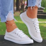 Women's Flat Canvas Shoes, Lace Up Slip On Sneakers, Lightweight Low Top Loafer Shoes