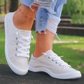 Women's Flat Canvas Shoes, Lace Up Slip On Sneakers, Lightweight Low Top Loafer Shoes