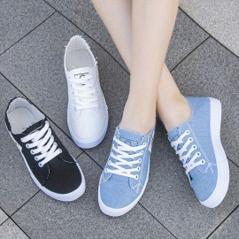 Women's Simple Canvas Shoes, Casual Lace Up Outdoor Shoes, Lightweight Low Top Sneakers