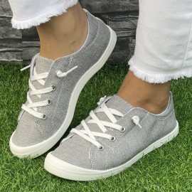 Women's Solid Color Canvas Loafers, Soft Sole Lightweight Slip On Casual Shoes, Low-top Comfy Walking Shoes