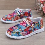 Women's Floral Pattern Canvas Sneakers, Casual & Comfortable Slip On Walking Footwear, Fashionable Daily Shoes