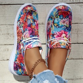 Women's Floral Pattern Canvas Sneakers, Casual & Comfortable Slip On Walking Footwear, Fashionable Daily Shoes