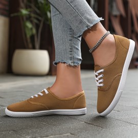 Women's Simple Solid Color Canvas Shoes, Casual Lace Up Outdoor Shoes, Lightweight Low Top Shoes