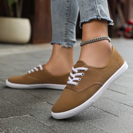 Women's Simple Solid Color Canvas Shoes, Casual Lace Up Outdoor Shoes, Lightweight Low Top Shoes