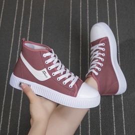 Women's High-Top Canvas Shoes, Breathable & Comfortable Flat Casual Sneakers, Available Daily Preppy Shoes