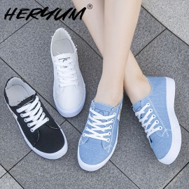 Women's Low Top Canvas Sneakers, Casual Lace Up Flat Walking Shoes, All-Match Outdoor Skate Shoes