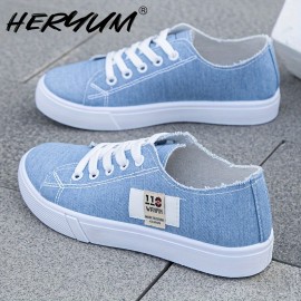 Women's Low Top Canvas Sneakers, Casual Lace Up Flat Walking Shoes, All-Match Outdoor Skate Shoes