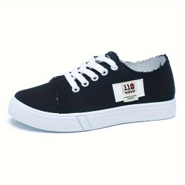 Women's Low Top Canvas Sneakers, Casual Lace Up Flat Walking Shoes, All-Match Outdoor Skate Shoes