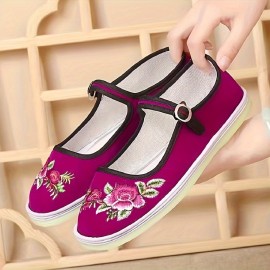 Floral Embroidered Flats - Comfy Everyday Wear with Secure Ankle Strap - Lightweight & Various Colors