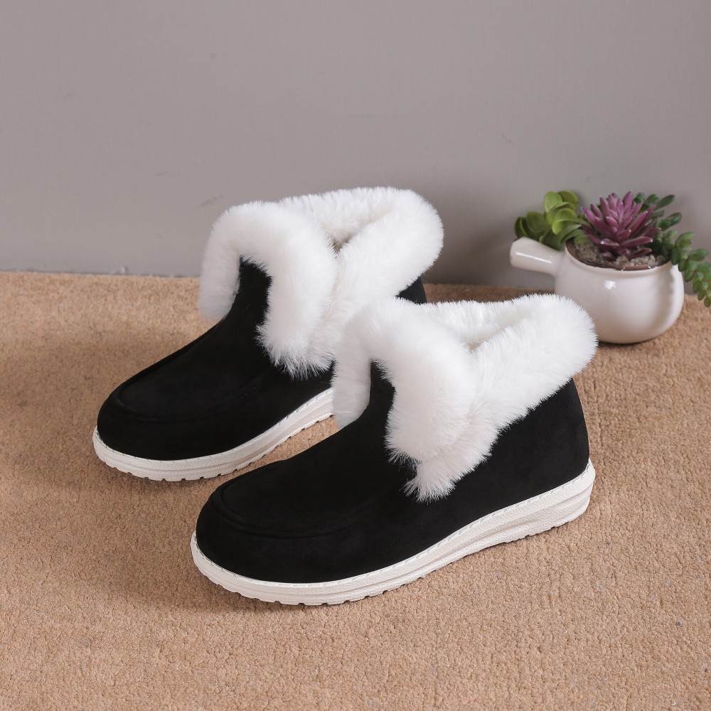 Women's Solid Color Snow Boots, Casual Slip On Plush Lined Boots, Comfortable Canvas Shoes