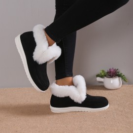 Women's Solid Color Snow Boots, Casual Slip On Plush Lined Boots, Comfortable Canvas Shoes