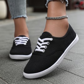 Women's Solid Color Canvas Sneakers, Simple Style Lace Up Flat Walking Shoes, Casual Lightweight Student Shoes Koningsdag/King's Day