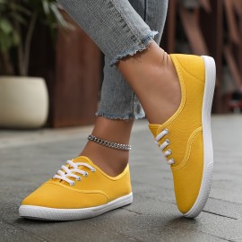 Women's Solid Color Canvas Sneakers, Simple Style Lace Up Flat Walking Shoes, Casual Lightweight Student Shoes Koningsdag/King's Day