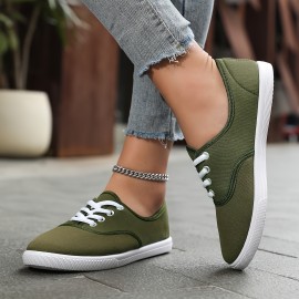 Women's Solid Color Canvas Sneakers, Simple Style Lace Up Flat Walking Shoes, Casual Lightweight Student Shoes Koningsdag/King's Day