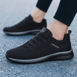 Men's Casual Solid Color Breathable Lace-up Running Shoes, Casual Outdoor Anti-skid Durable Sneakers