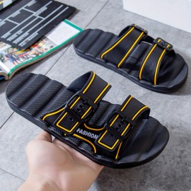 Men's Open Toe Breathable Slippers With Buckle Straps, Comfy Non Slip Casual Durable Beach Water Shoes, Men's Footwear