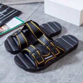 Men's Open Toe Breathable Slippers With Buckle Straps, Comfy Non Slip Casual Durable Beach Water Shoes, Men's Footwear