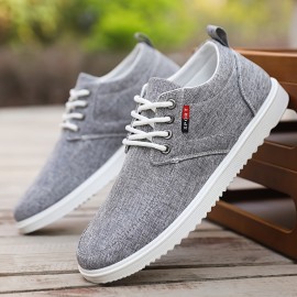 Men's Solid Casual Canvas Shoes, Breathable Non Slip Lace-up Versatile Shoes For Outdoor Walking Driving