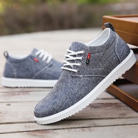 Men's Solid Casual Canvas Shoes, Breathable Non Slip Lace-up Versatile Shoes For Outdoor Walking Driving