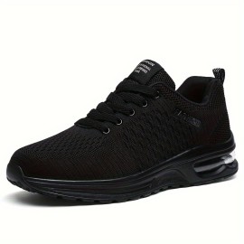 Men's Trendy Woven Knit Breathable Running Shoes With Air Cushion, Comfy Non Slip Lace Up Durable Sneakers For Men's Outdoor Activities